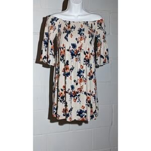 Rewind Floral Off Shoulder Mini Dress Women Smocked Top Bell Sleeve Summer Small